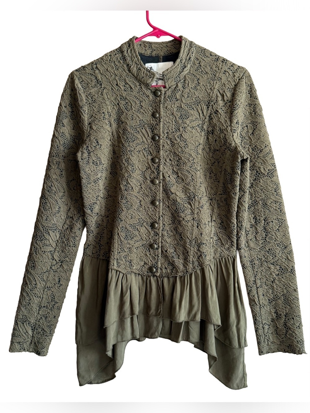 White Crow Anthropologie Green Eyelet Top Boho Style Women’s Sz M